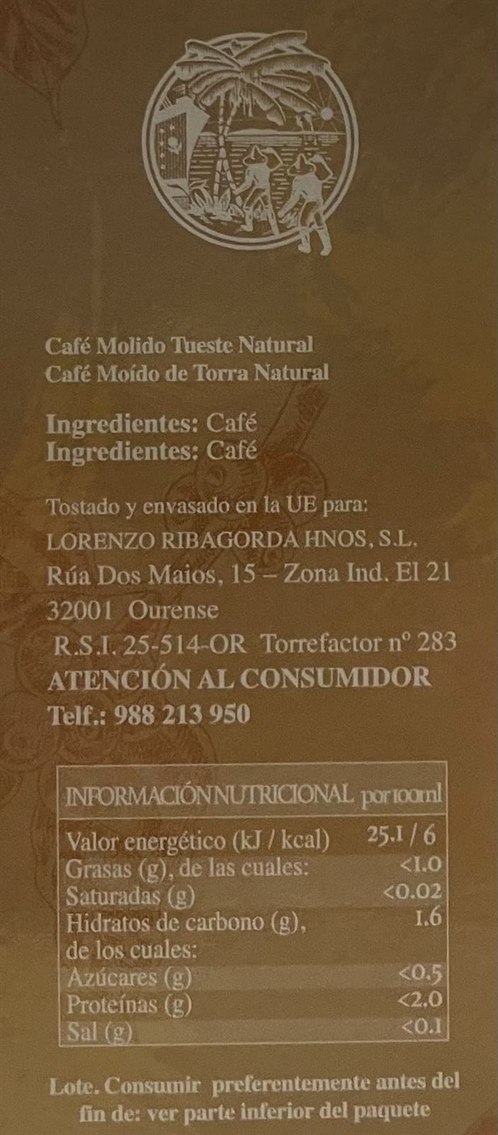 Café Molido Natural envasado al vacío 250grs - Imagen 2