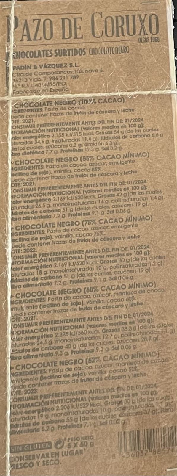 Estuche madera surtido 5 tabletas chocolate negro (negro 100%-negro 85%-negro 75%-negro 60%-negro 52%) - Imagen 2